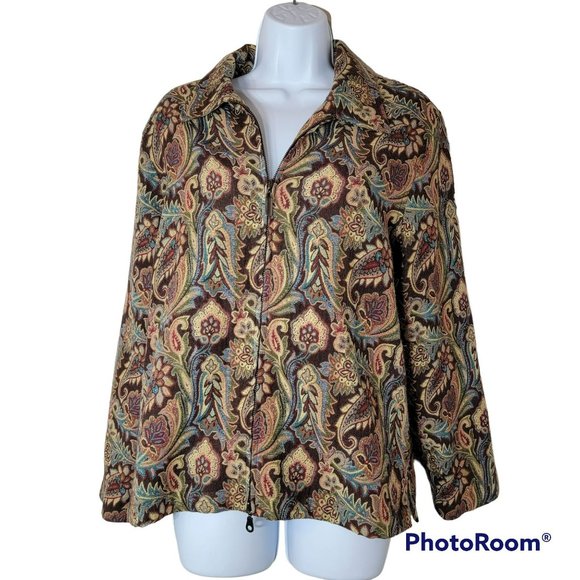 Coldwater Creek Jackets & Blazers - Coldwater Creek Women's Tan Paisley & Floral Pattern Blazer Size Large